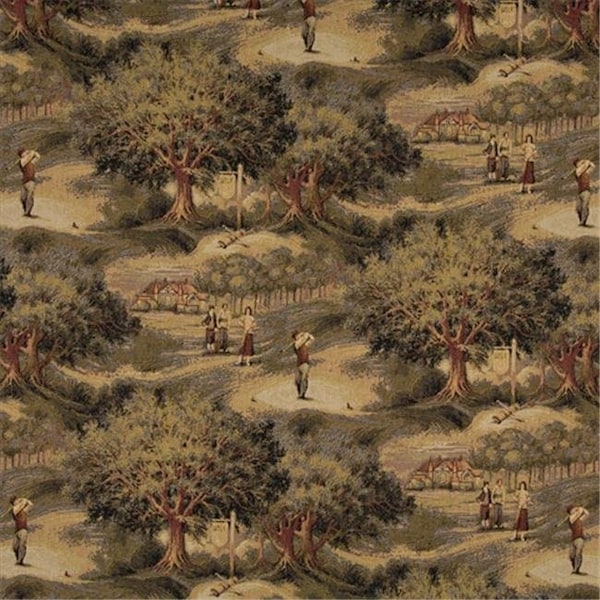 Designer Fabrics Designer Fabrics A003 54 in. Wide ; Golfers; Golf Course And Clubhouse; Themed Tapestry Upholstery Fabric A003 - main